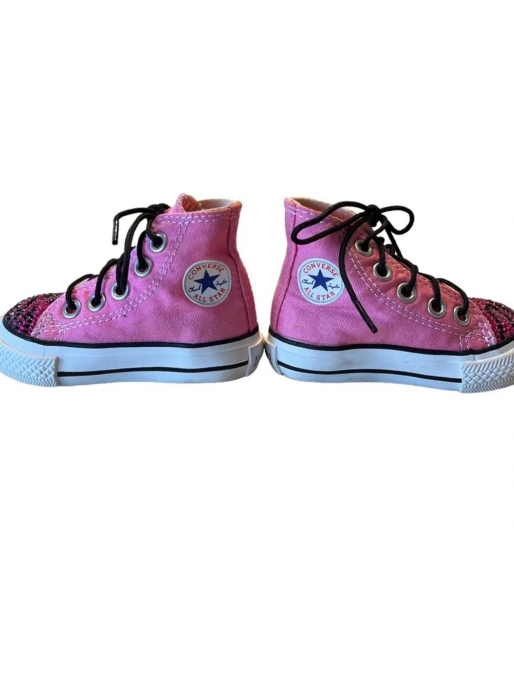 Converse All Star Pink Custom Rhinestone Zebra Bling High Top Sneakers Size 2